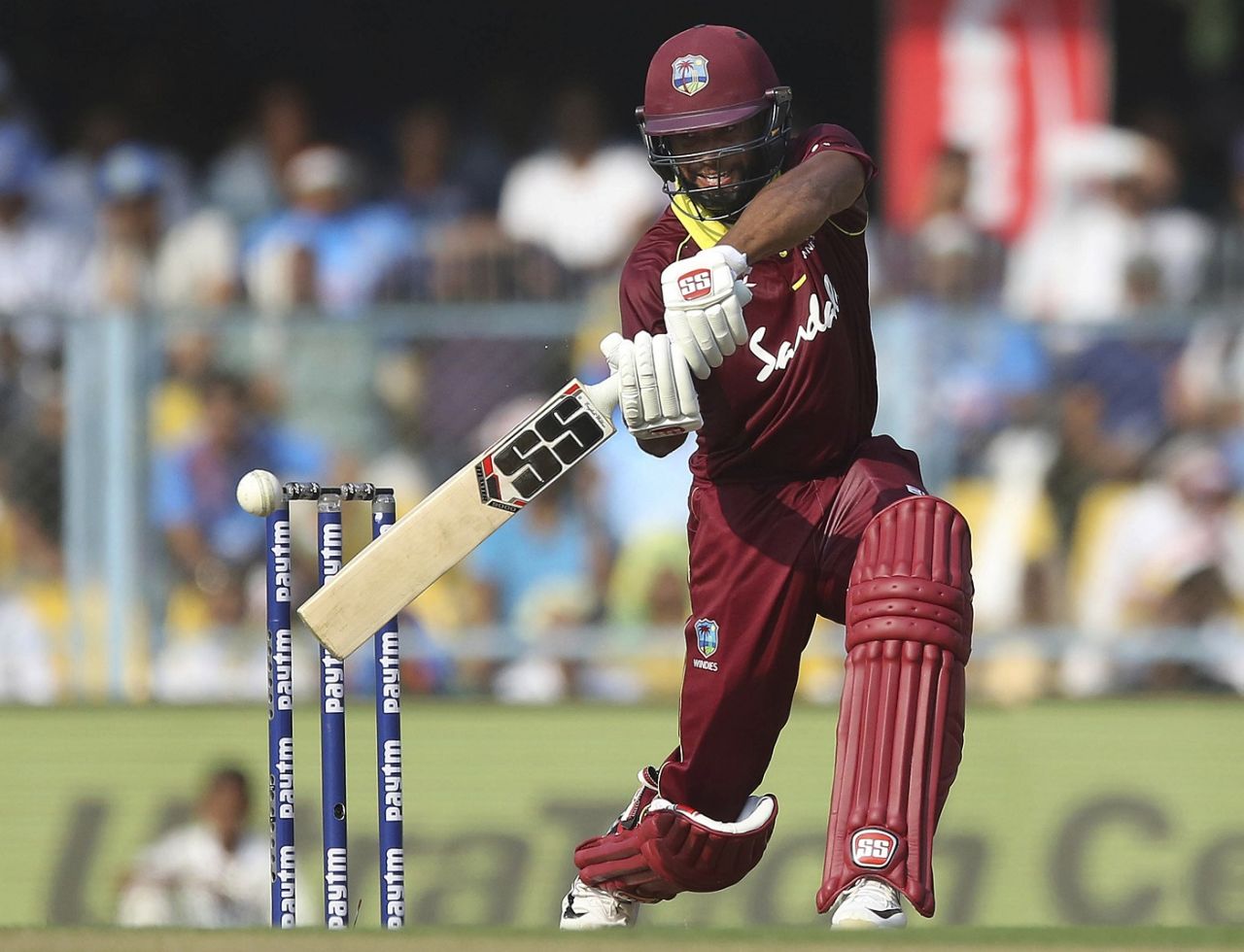 Shai Hope prepares to hit the ball, India v West Indies, 1st ODI, Guwahati, October 21, 2018
