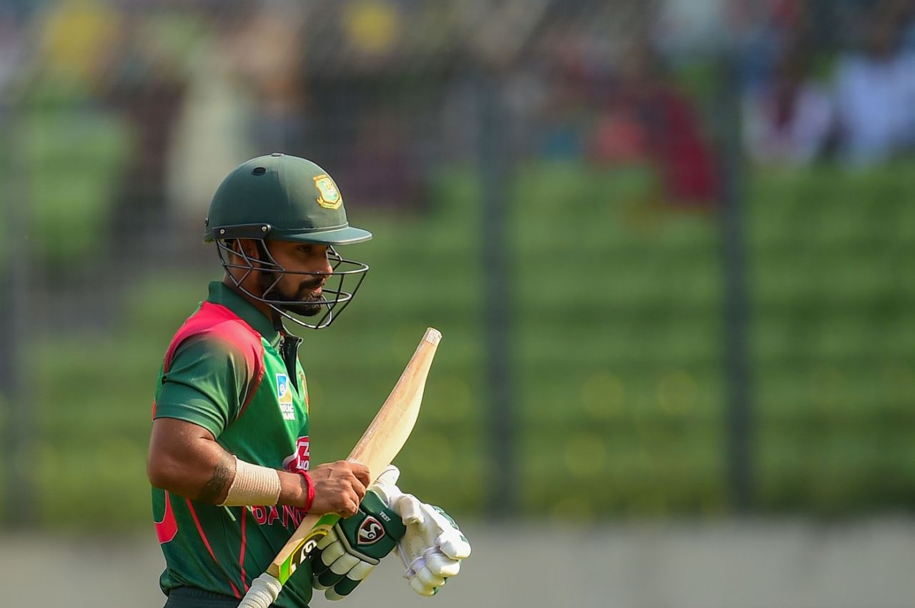 Liton Das walks back after being dismissed, Bangladesh v Zimbabwe, 1st ODI, Mirpur, October 21, 2018