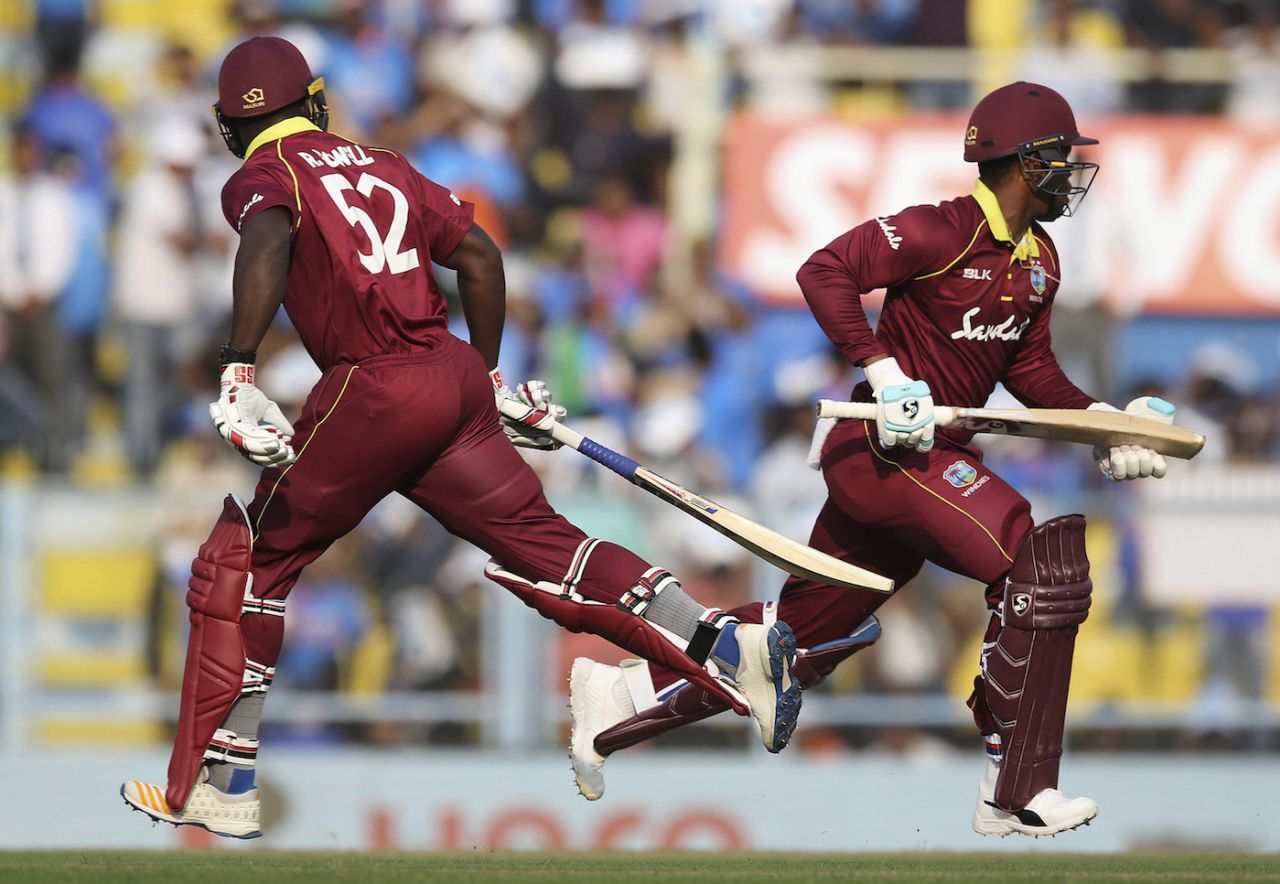 Rovman Powell and Shimron Hetmyer run between the wickets, India v West Indies, 1st ODI, Guwahati, October 21, 2018