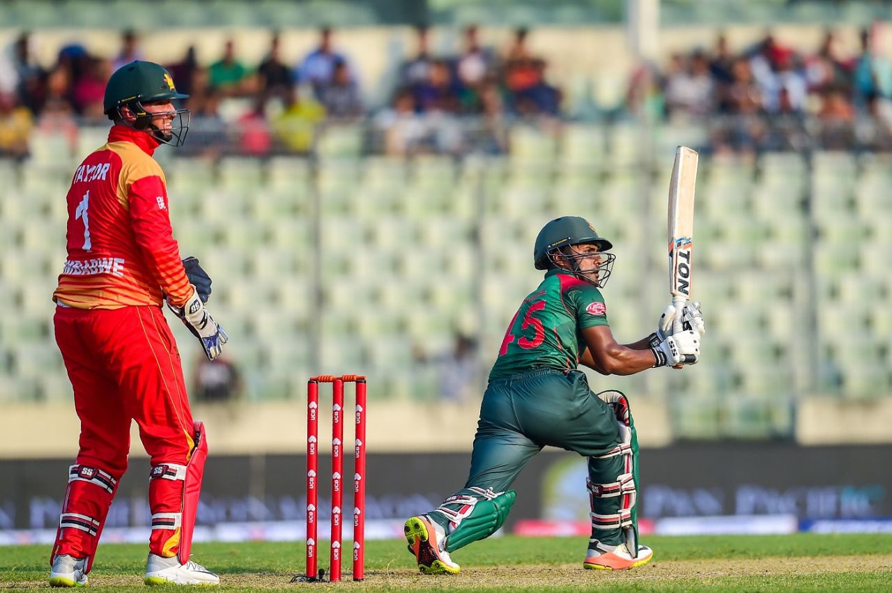 Imrul Kayes works one on the leg side, Bangladesh v Zimbabwe, 1st ODI, Mirpur, October 21, 2018