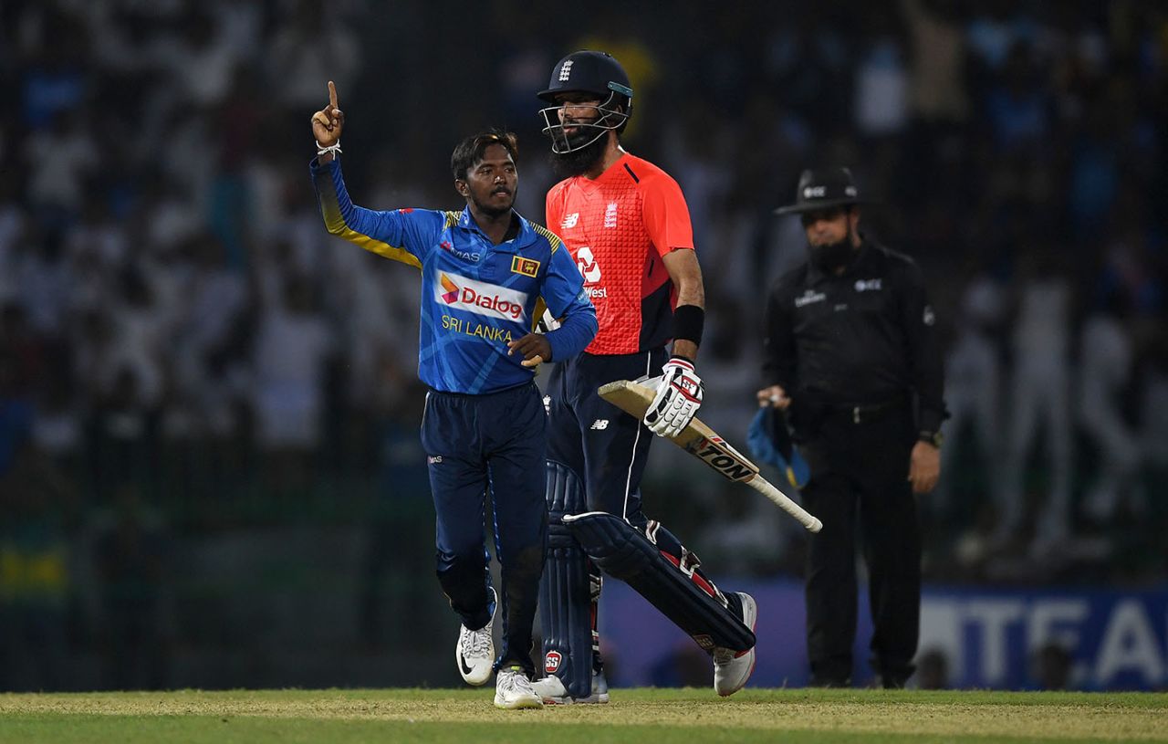 Akila Dananjaya removed Moeen Ali to break a fifth-wicket stand, Sri Lanka v England, 5th ODI, October 23, 2018