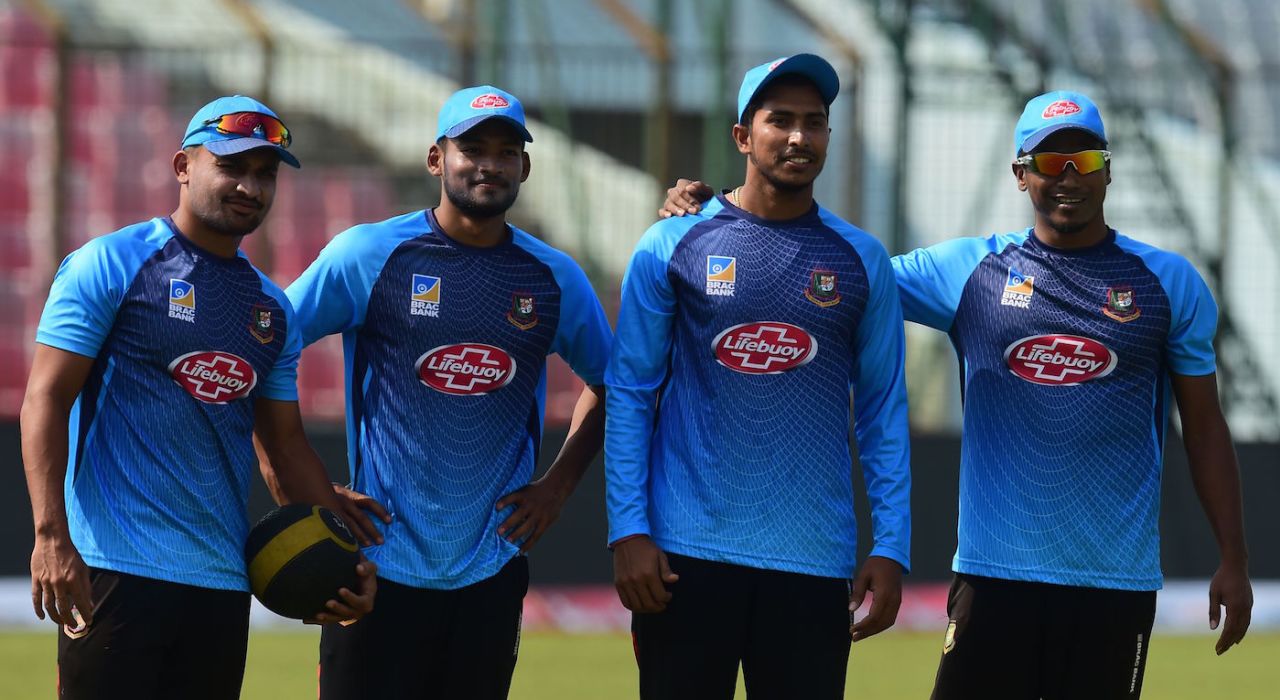 Ariful Haque, Nazmul Hossain Shanto, Soumya Sarkar and Rubel Hossain at a training session ahead of the third ODI against Zimbabwe, Chittagong, October 25, 2018