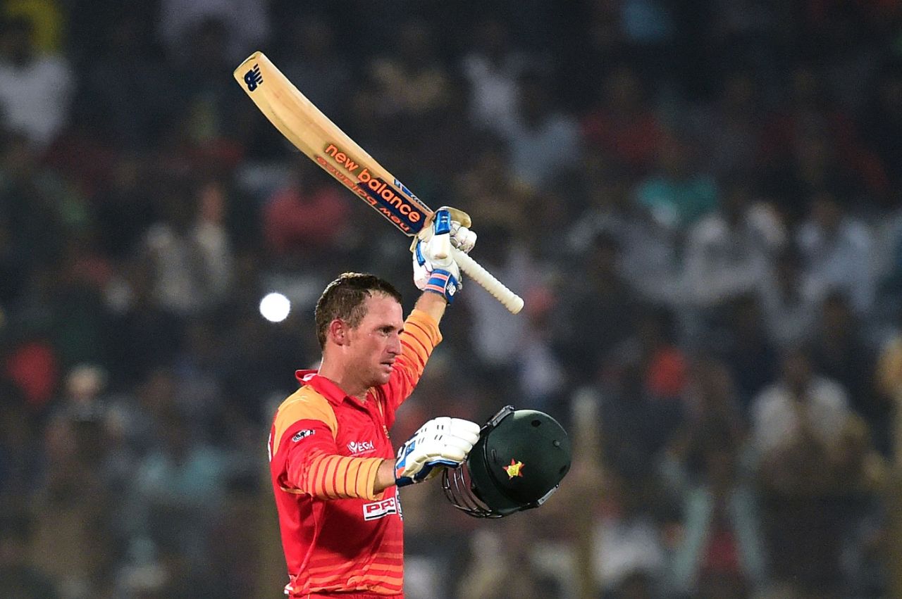 Sean Williams celebrates his century, Bangladesh v Zimbabwe, 3rd ODI, Chittagong, October 26, 2018