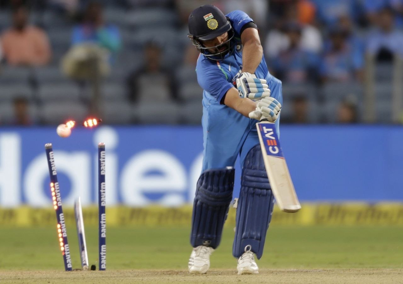 Rohit Sharma was bowled by a superb away swinger, India v West Indies, 3rd ODI, Pune, October 27, 2018
