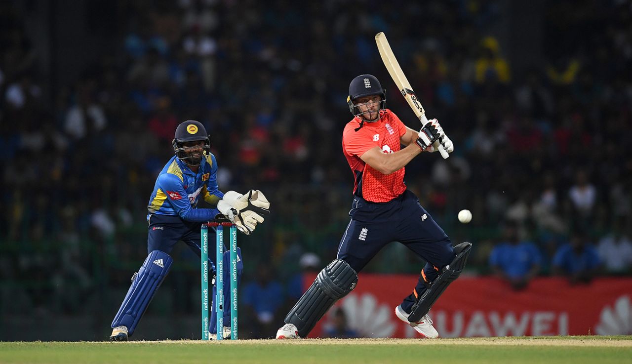 Jos Buttler drives down the ground, Sri Lanka v England, only T20I, October 27, 2018