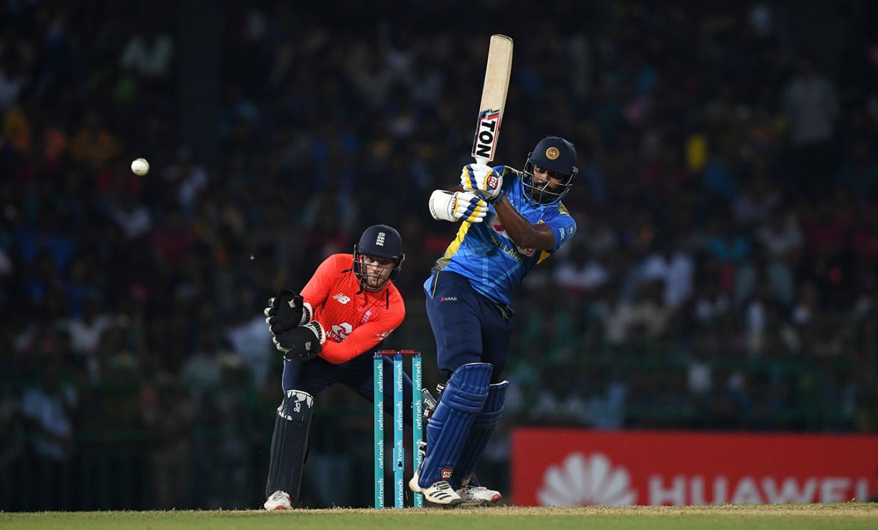 Thisara Perera kept his side in the hunt as the asking rate rose, Sri Lanka v England, only T20I, October 27, 2018