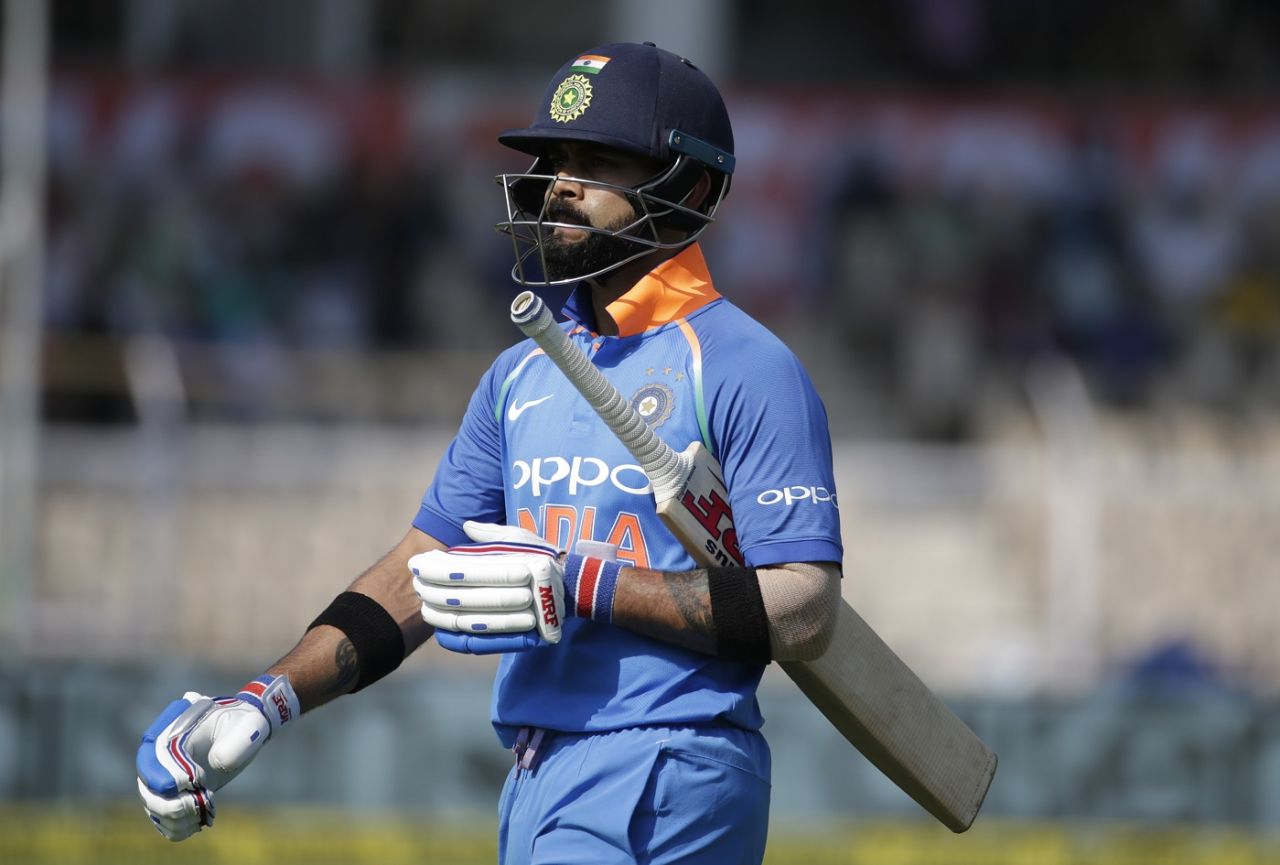Virat Kohli walks back after making his lowest ODI score of the year, India v West Indies, 4th ODI, Mumbai, October 29, 2018