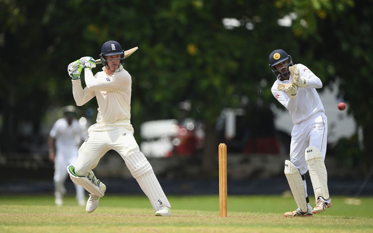 Keaton Jennings cuts during his innings of 45, Sri Lanka Board XI v England XI, Tour match, Colombo, 2nd day, November 2, 2018