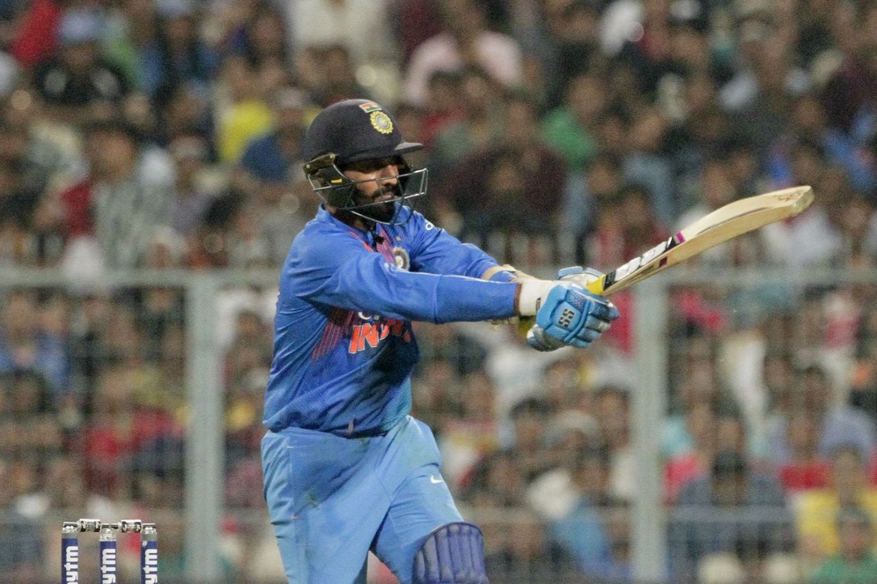 Dinesh Karthik keeps his pull down, India v West Indies, 1st T20I, Kolkata, November 4, 2018