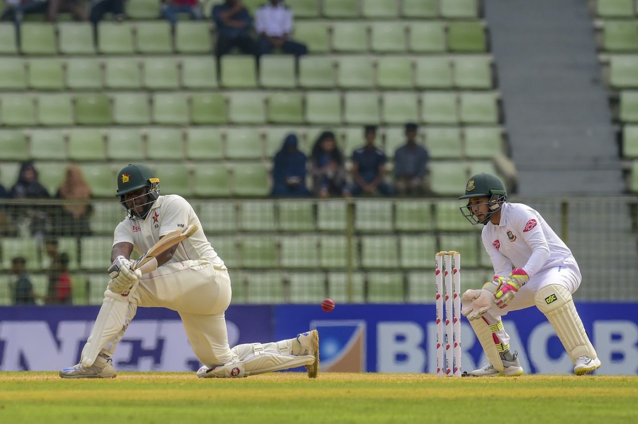 Hamilton Masakadza sweeps, Bangladesh v Zimbabwe, 1st Test, Sylhet, 3rd day, November 5, 2018