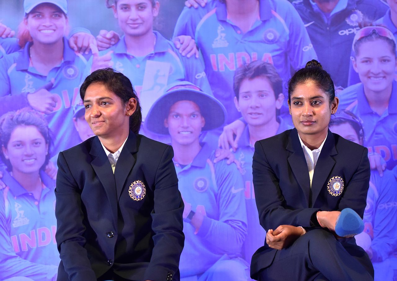 Harmanpreet Kaur and Mithali Raj at an event to honour the India women's team for making it to the final of the World Cup, New Delhi, July 27, 2017