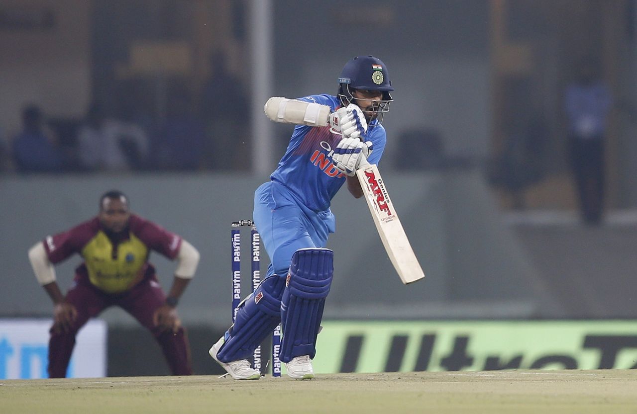 Shikhar Dhawan punches off the back foot, India v West Indies, 2nd T20I, Lucknow, November 6, 2018