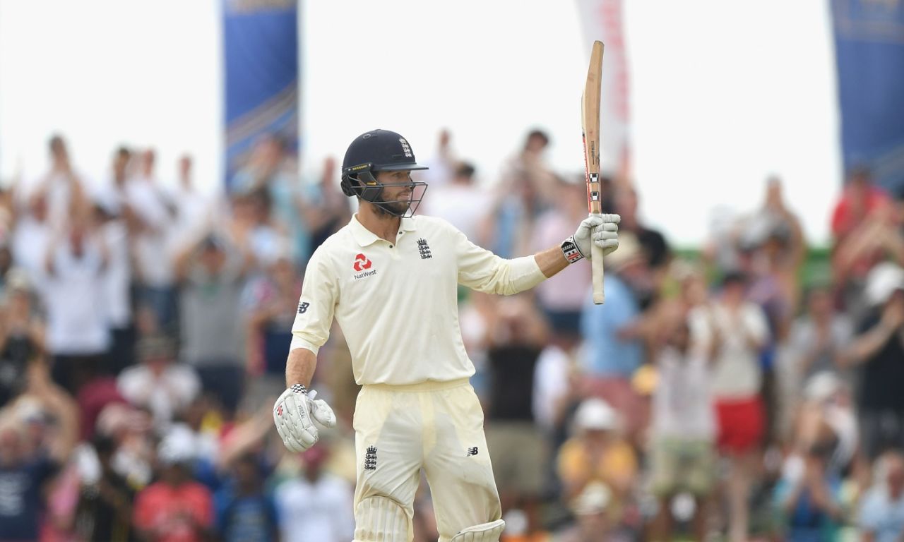 Ben Foakes raises his bat after getting to a fifty on debut, Sri Lanka v England, 1st Test, Galle, 1st day, November 6, 2018