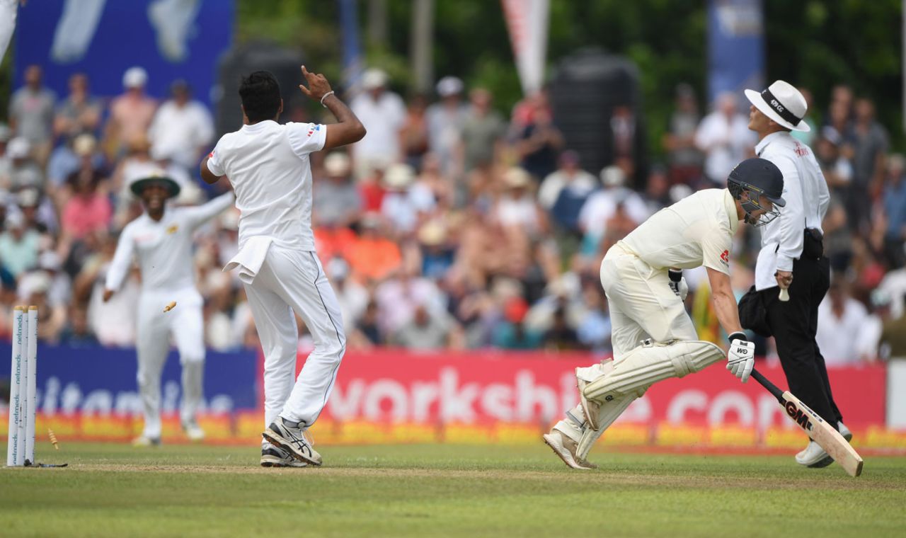 Rory Burns strives to make his ground at the non-strikers end, Sri Lanka v England, 1st Test, 3rd day, Galle, November 8, 2018