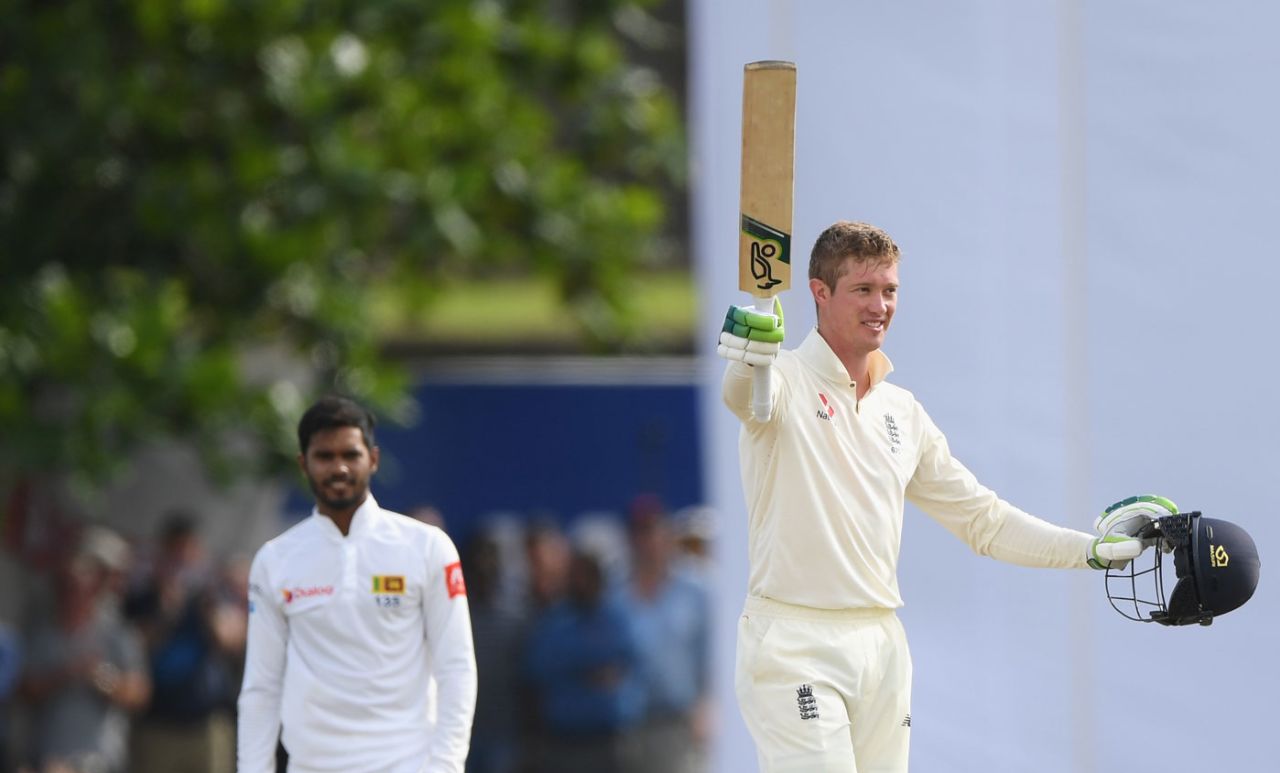 Keaton Jennings celebrates his second Test hundred, Sri Lanka v England, 1st Test, 3rd day, Galle, November 8, 2018