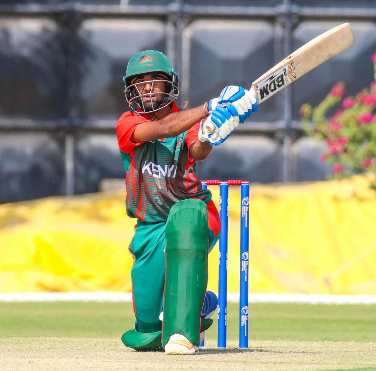Sachin Bhudia slogs a six over long-on, Oman v Kenya, ICC World Cricket League Division Three, Al Amerat, November 9, 2018