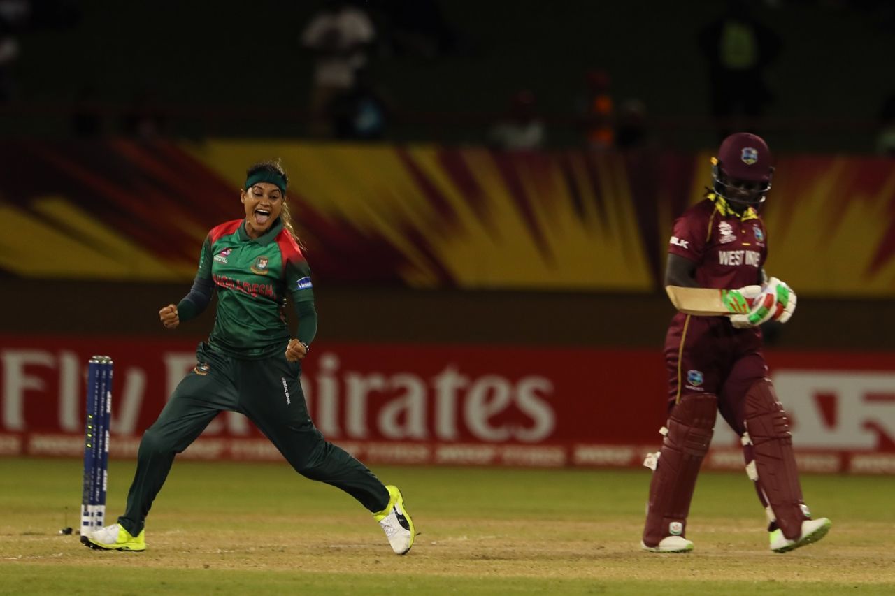 Jahanara Alam celebrates a wicket, West Indies v Bangladesh, Women's World T20, Group A, Guyana, November 9, 2018