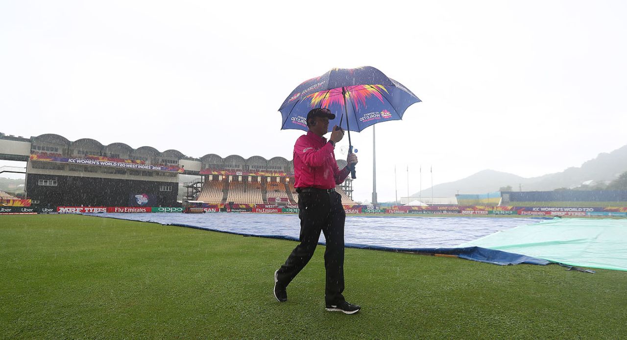 The covers were on as the players and officials arrived, England v Sri Lanka, Women's World T20, St Lucia, November 10, 2018