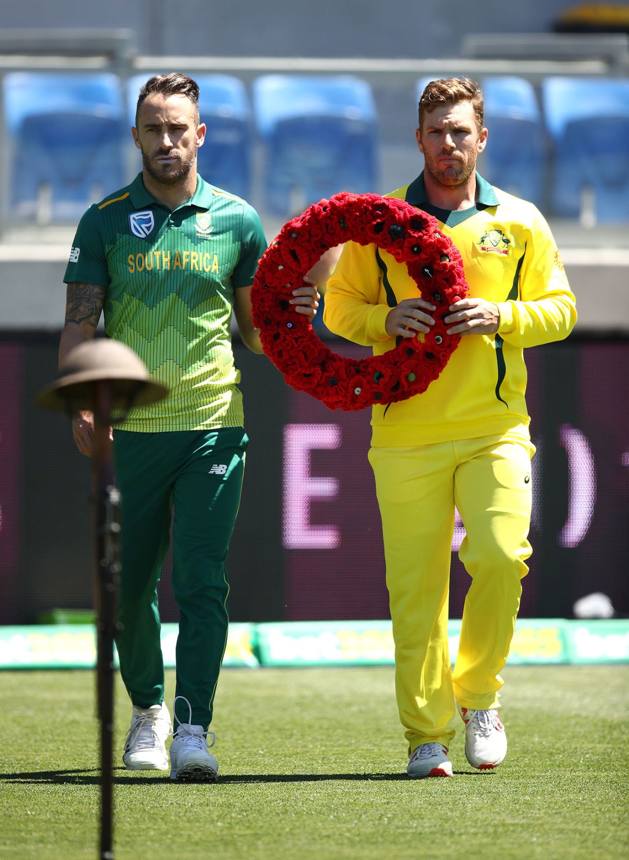 There was a ceremony to mark Armistice Day before the start of the third ODI, Australia v South Africa, 3rd ODI, Hobart, November 11, 2018