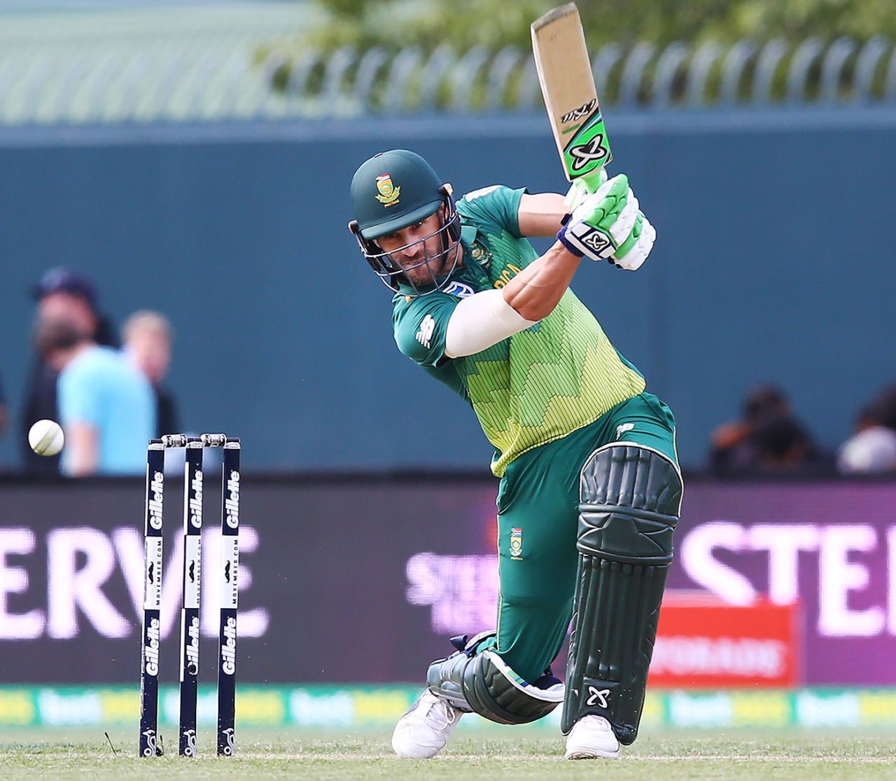 Faf du Plessis drives during his century, Australia v South Africa, 3rd ODI, Hobart, November 11, 2018