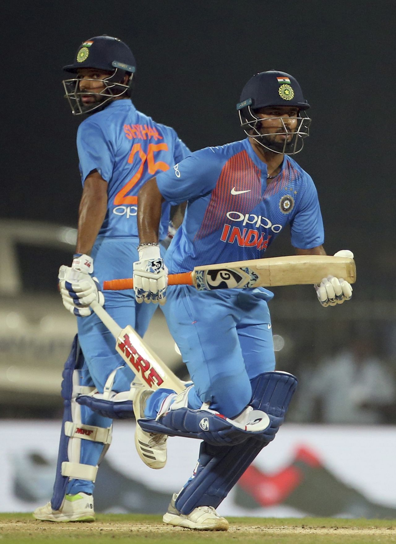 Shikhar Dhawan and Rishabh Pant run between the wickets, India v West Indies, 3rd T20I, Chennai, November 11, 2018