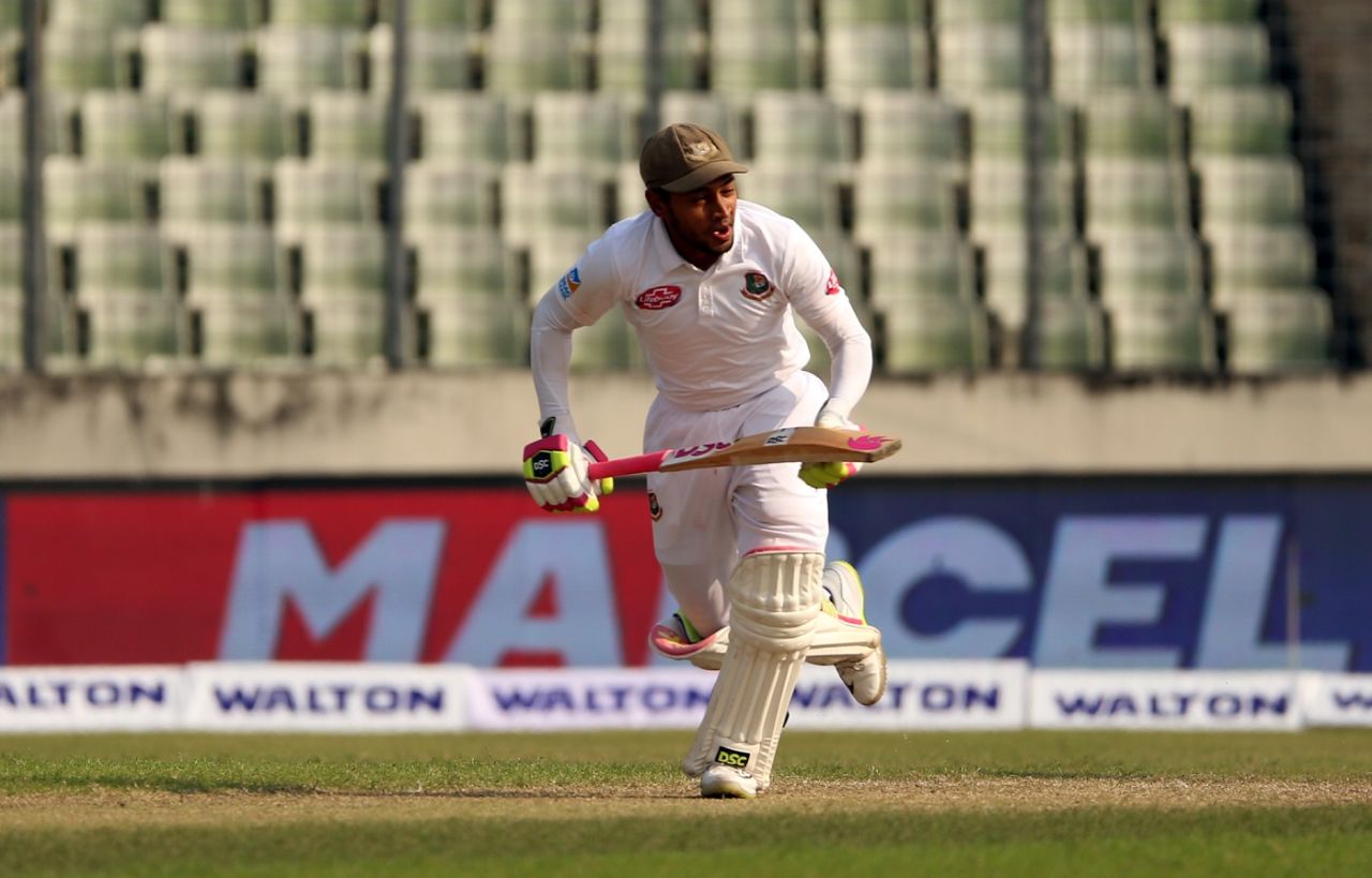 Mushfiqur Rahim takes a single to complete his double-hundred, Bangladesh v Zimbabwe, 2nd Test, Mirpur, 2nd day, November 12, 2018