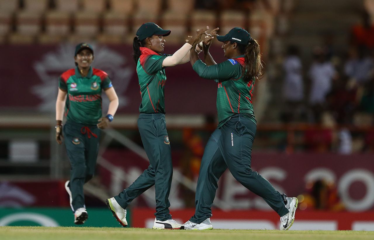 Salma Khatun struck with the first ball of the reply, England v Bangladesh, Women's World T20, Group A, St Lucia, November 12, 2018