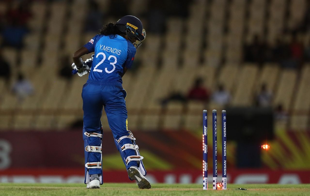 Yasoda Mendis loses her wicket, South Africa Women v Sri Lanka Women, Women's World T20, Group A, Gros Islet, November 12, 2018