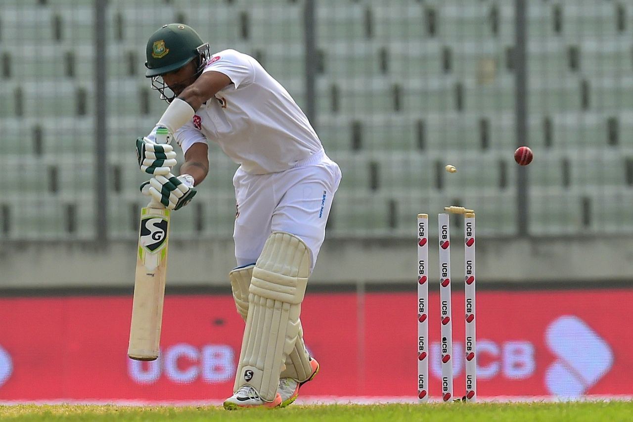 Liton Das is bowled, Bangladesh v Zimbabwe, 2nd Test, Mirpur, 4th day, November 14, 2018