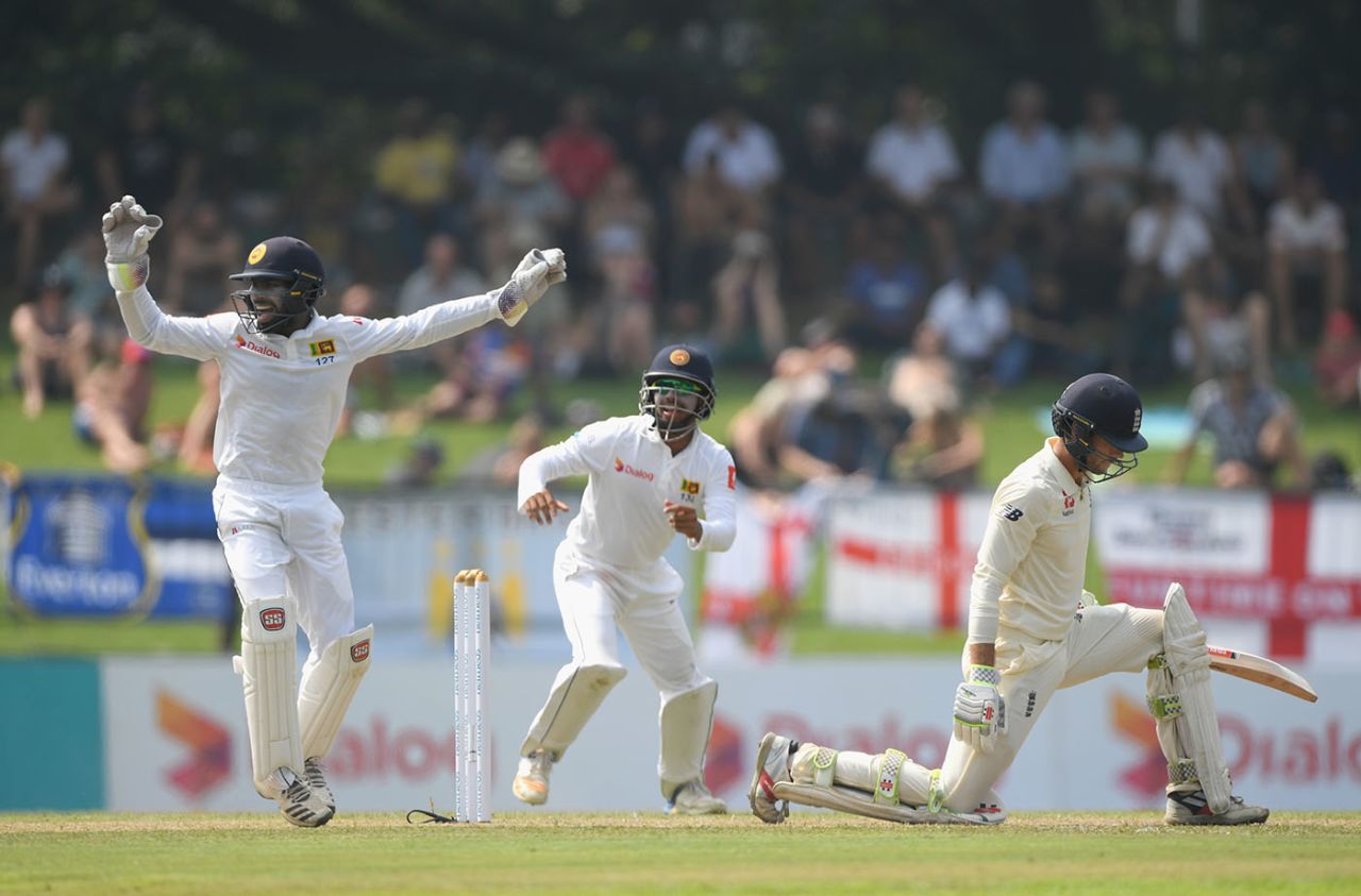 Ben Foakes was given out caught at slip when attempting to sweep, Sri Lanka v England, 2nd Test, Pallekele, 1st day, November 14, 2018