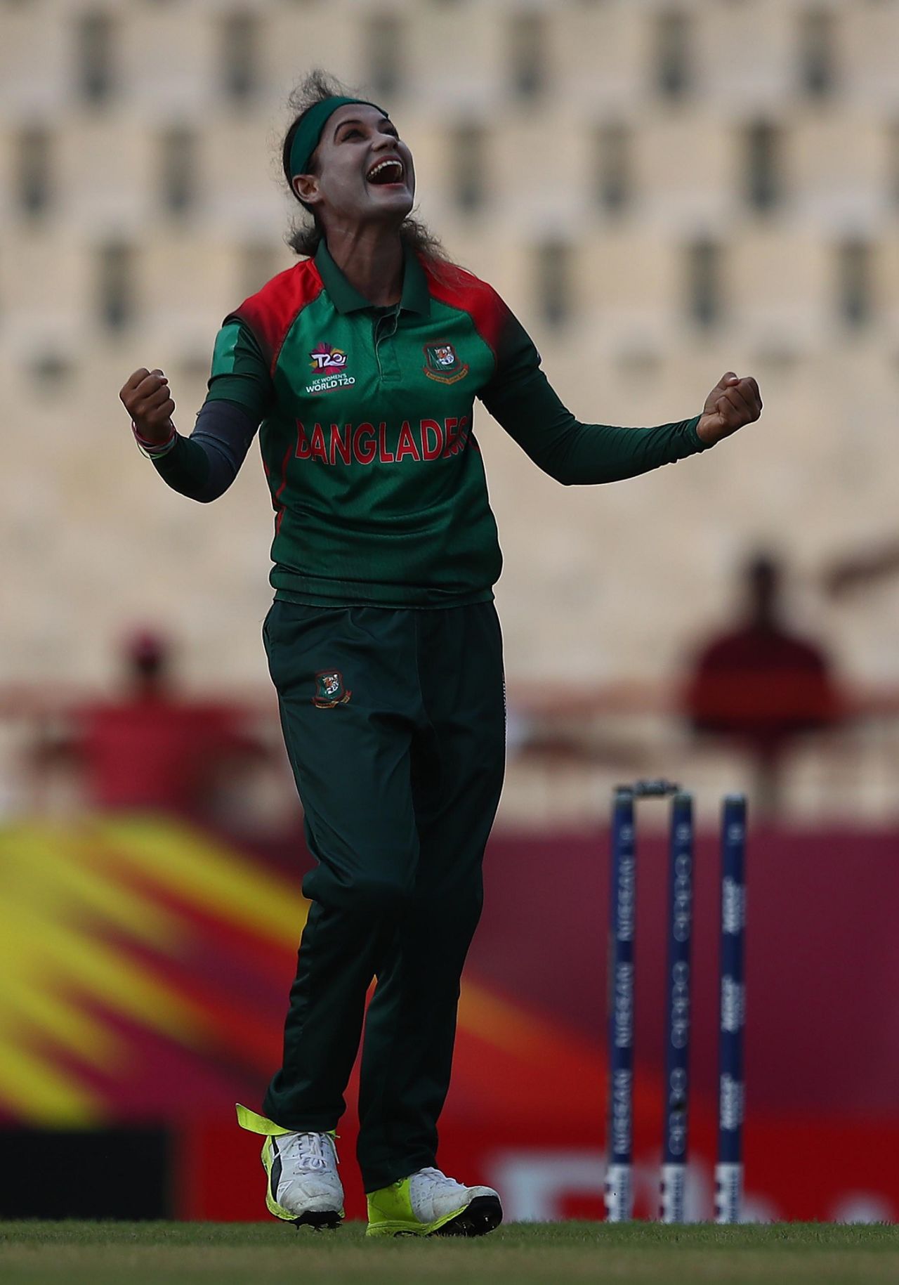 Jahanara Alam celebrates a wicket, Bangladesh v Sri Lanka, Women's World T20, Group A, St Lucia, November 14, 2018