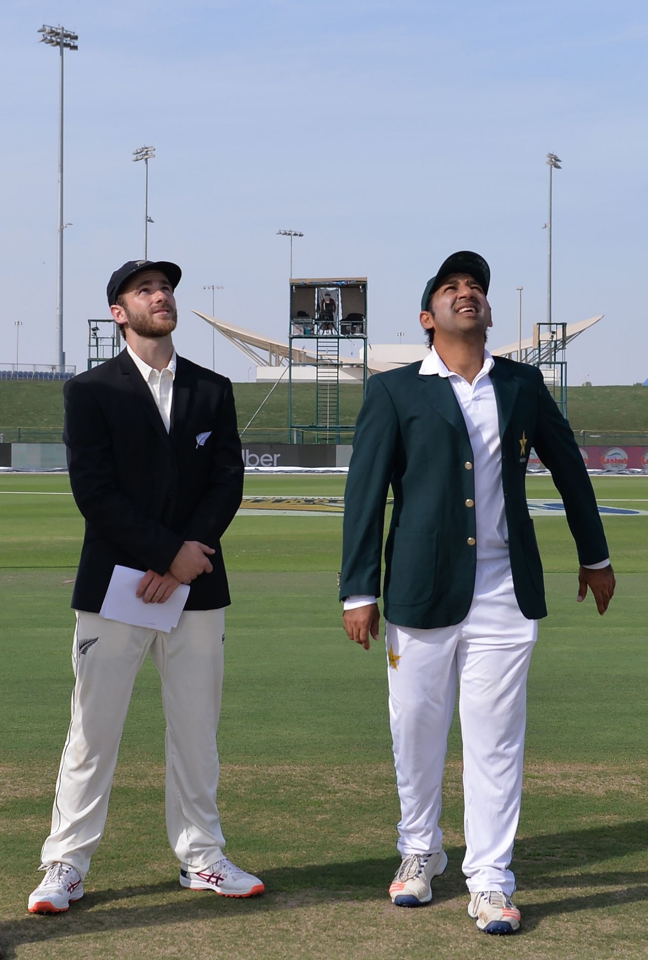 Dude, look, a flying saucer. Oh wait, that's just the coin for the toss, Pakistan v New Zealand, 1st Test, Abu Dhabi, 1st day