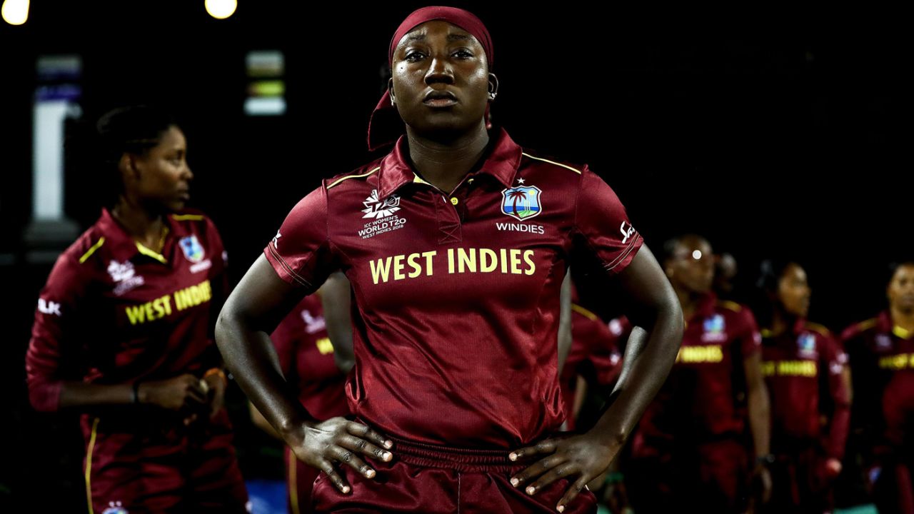 West Indies captain Stafanie Taylor waits to lead her team out onto the field, West Indies v Sri Lanka, Group A, Women's World T20 2018, Gros Islet, November 16, 2018