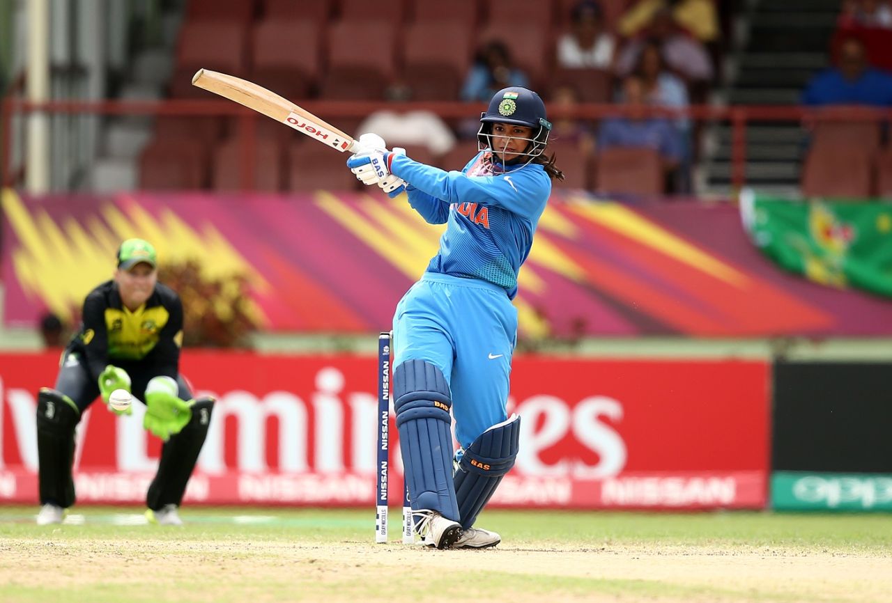 Smriti Mandhana crunches a pull to the boundary, Australia v India, Women's World T20, Group B, Providence, November 17, 2018