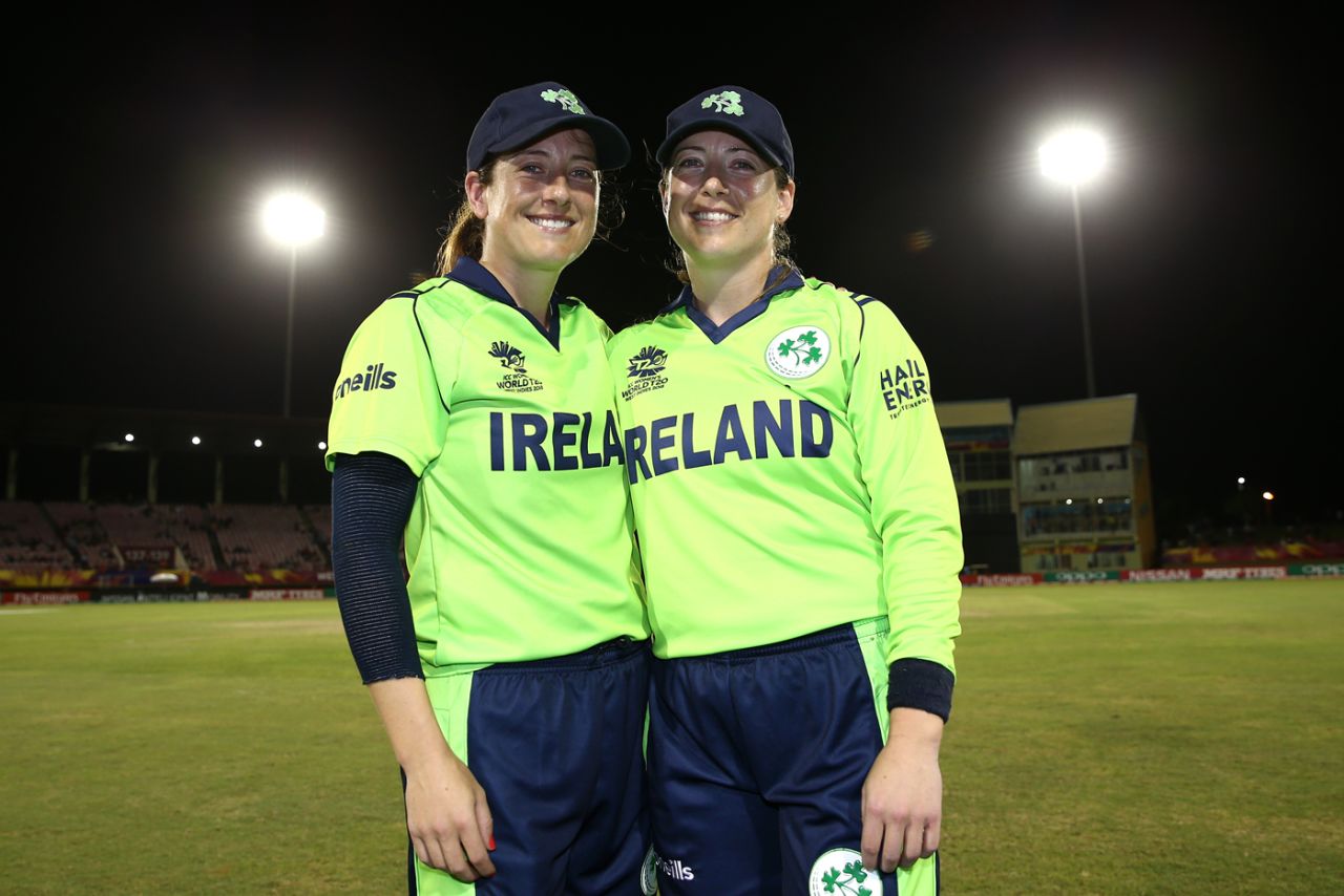 Isobel Joyce and Cecelia Joyce pose for a photo after calling time on their international career, Ireland v New Zealand, Group B, Women's World T20 2018, Guyana, November 17, 2018