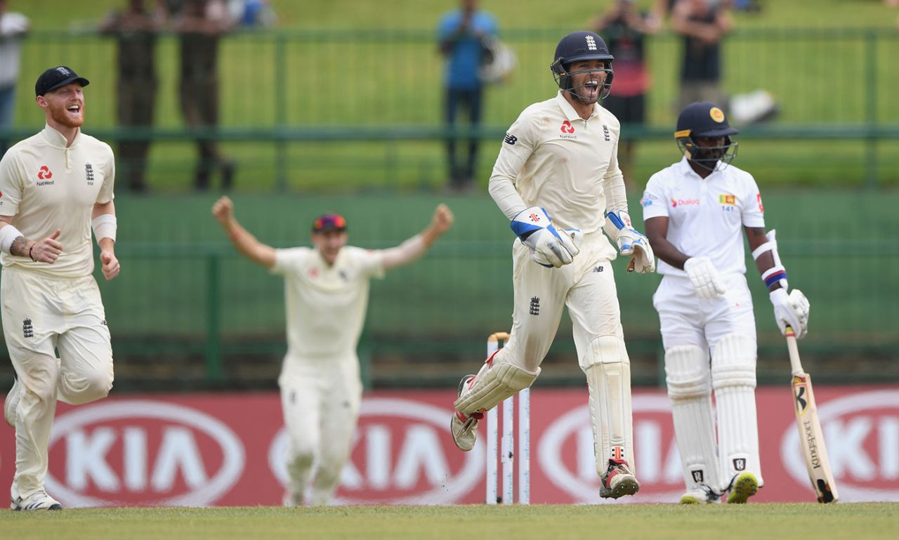 England begin their celebrations as the final wicket falls, Sri Lanka v England, 2nd Test, Pallekele, 5th day, November 18, 2018