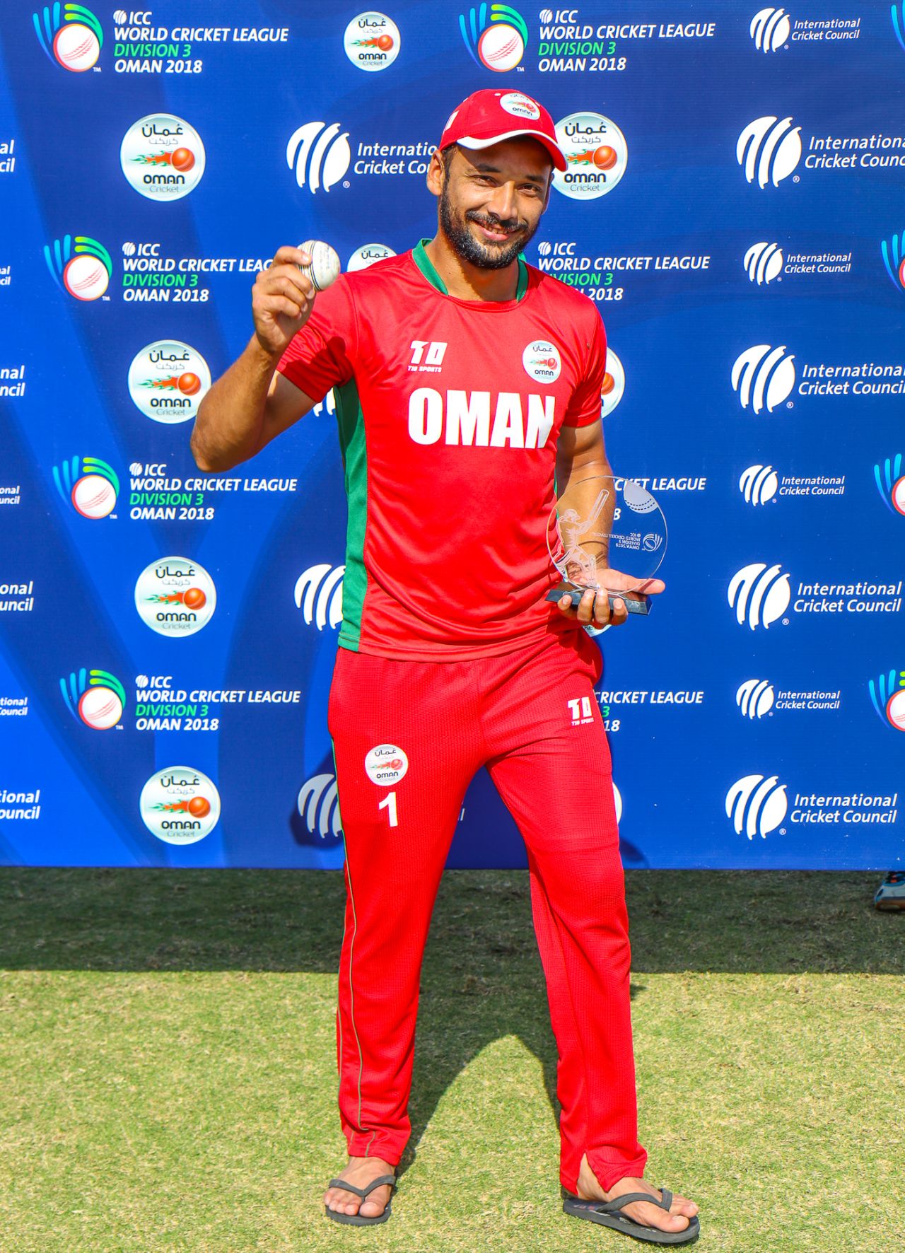 Fayyaz Butt claimed the Man of the Match award for his hat-trick and 5 for 22, Oman v Uganda, ICC World Cricket League Division Three, Al Amerat, November 18, 2018