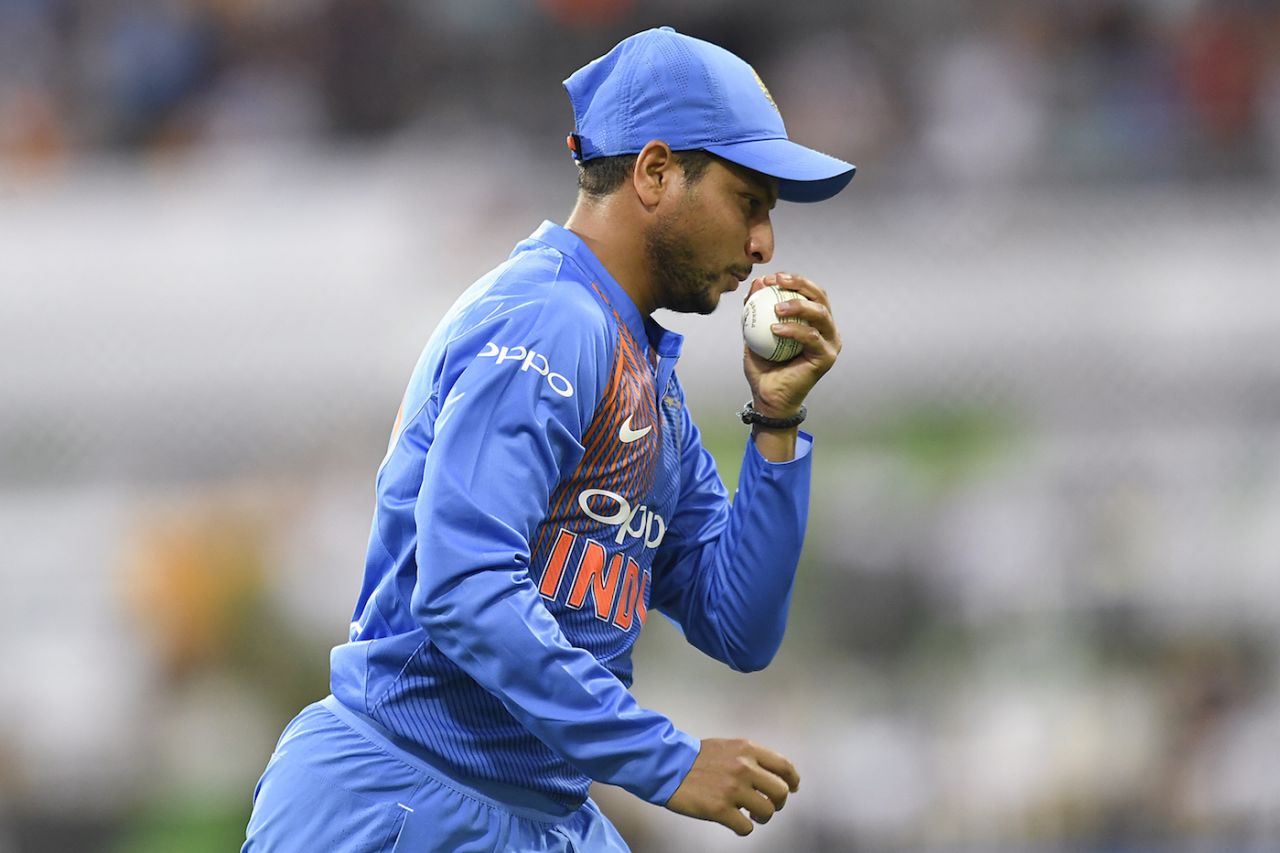 Kuldeep Yadav celebrates a catch, Australia v India, 1st T20I, Brisbane, November 21, 2018