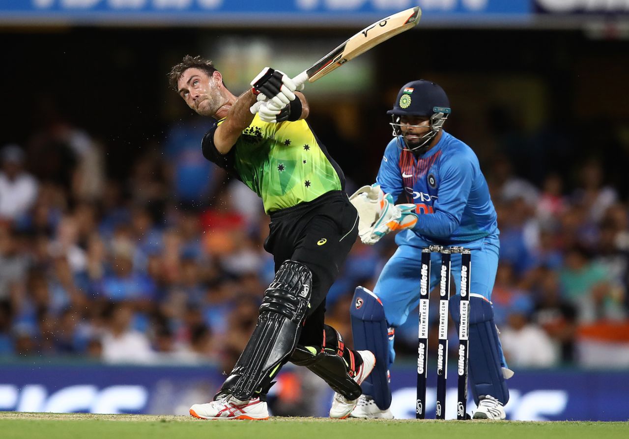 Glenn Maxwell hits a six, Australia v India, 1st T20I, Brisbane, November 21, 2018