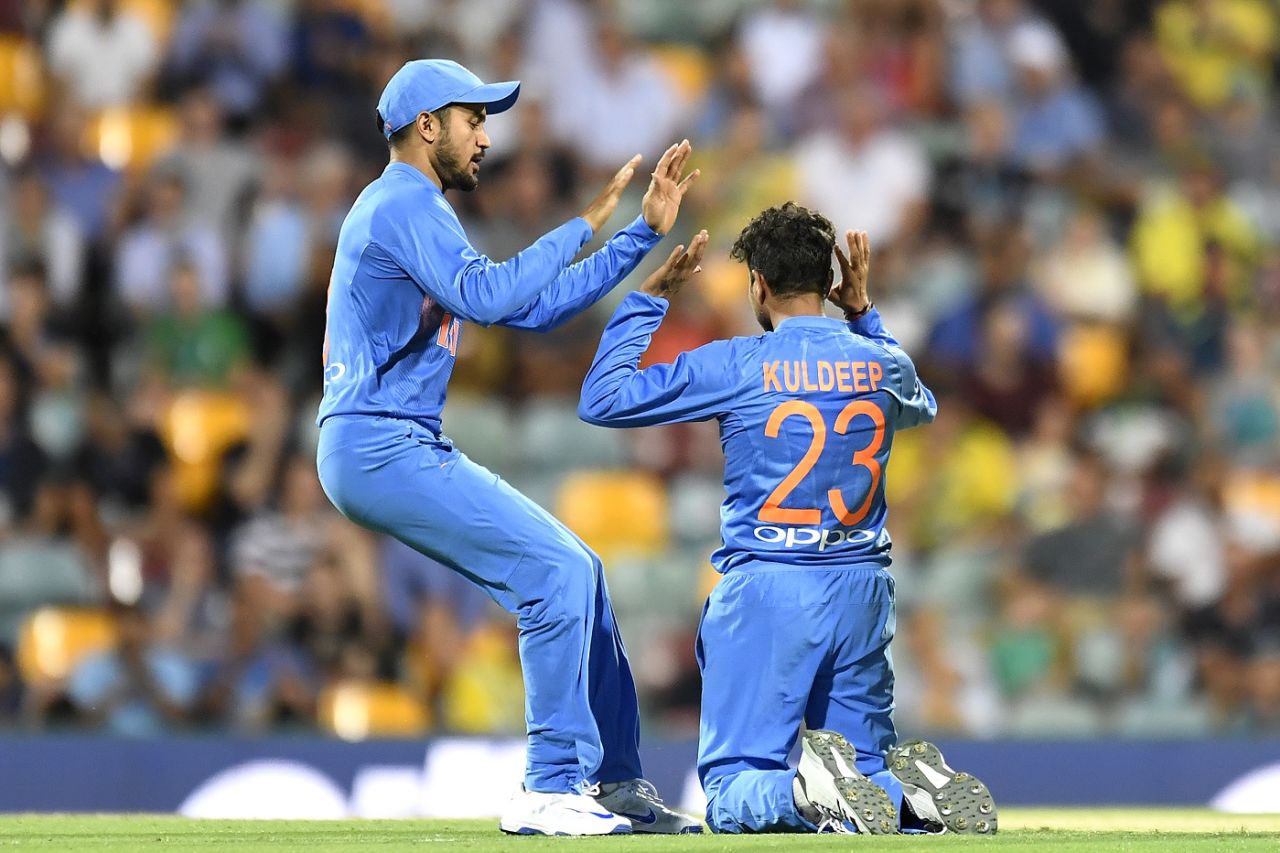 Kuldeep Yadav celebrates a wicket, Australia v India, 1st T20I, Brisbane, November 21, 2018