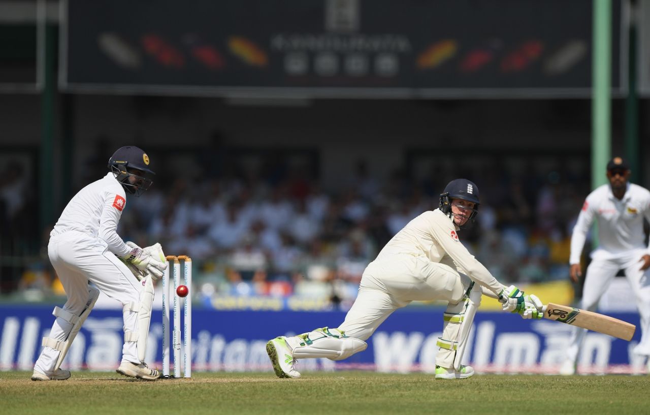 Keaton Jennings plays a sweep, Sri Lanka v England, 3rd Test, Colombo, 1st day, November 23, 2018