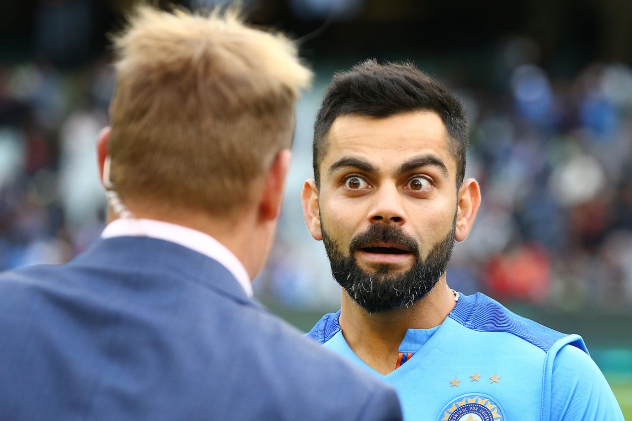 Virat Kohli talks to Shane Warne, Australia v India, 2nd T20I, MCG, Melbourne, November 23, 2018