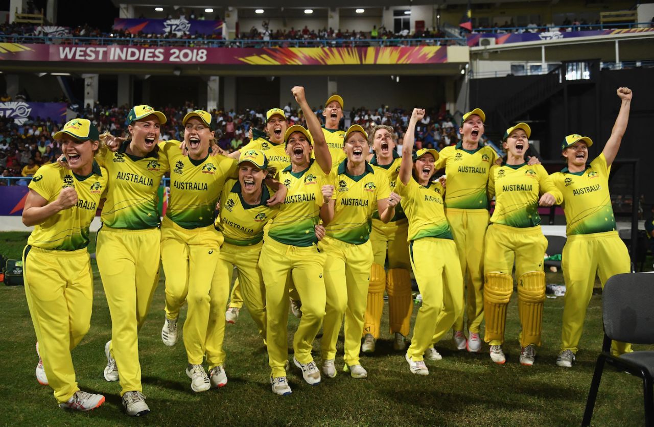 Australia celebrate their World T20 victory, England v Australia, Women's World T20 final, Antigua, November 24, 2018