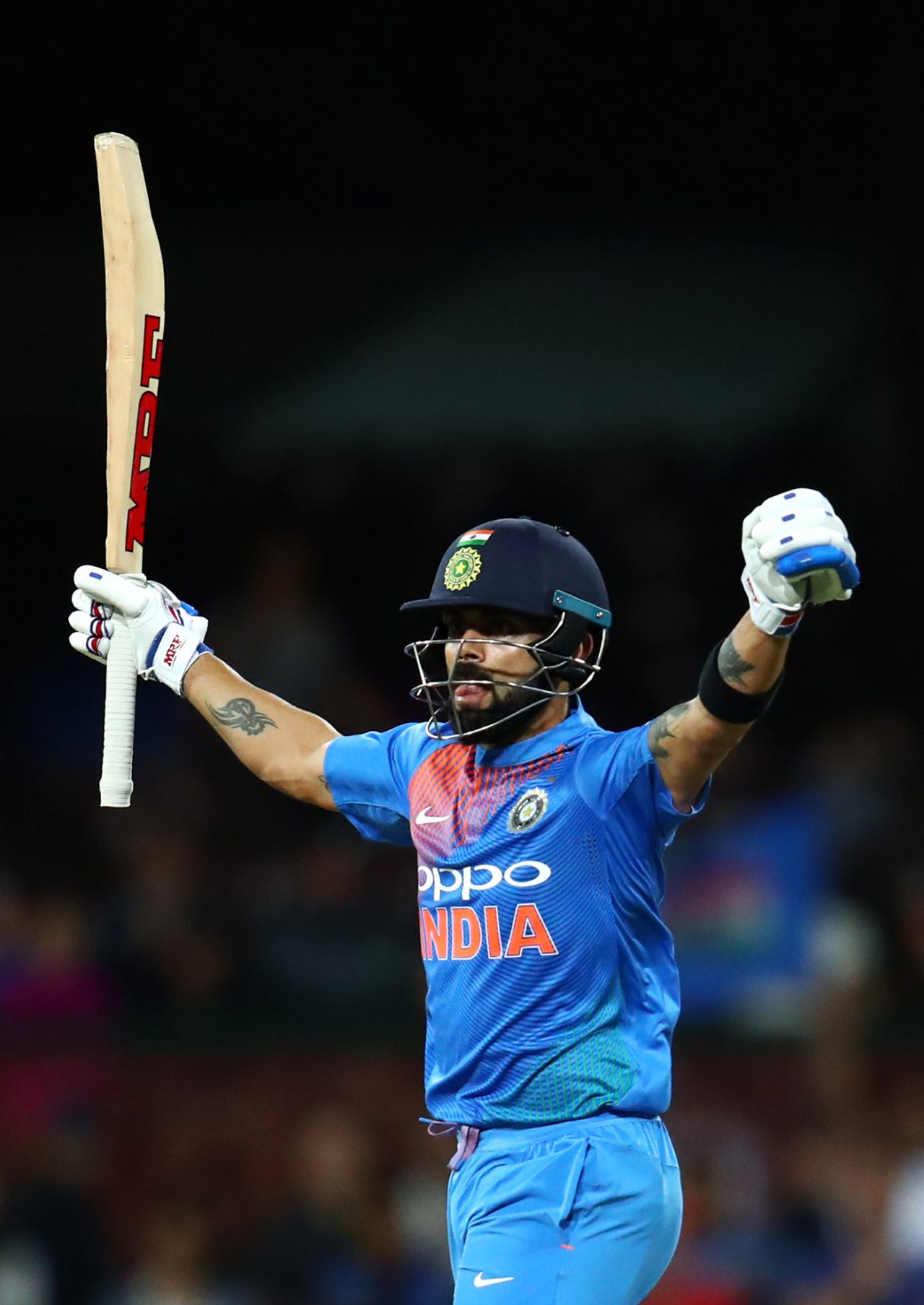 Virat Kohli celebrates after hitting the winning runs, Australia v India, 3rd T20I, Sydney, November 25, 2018