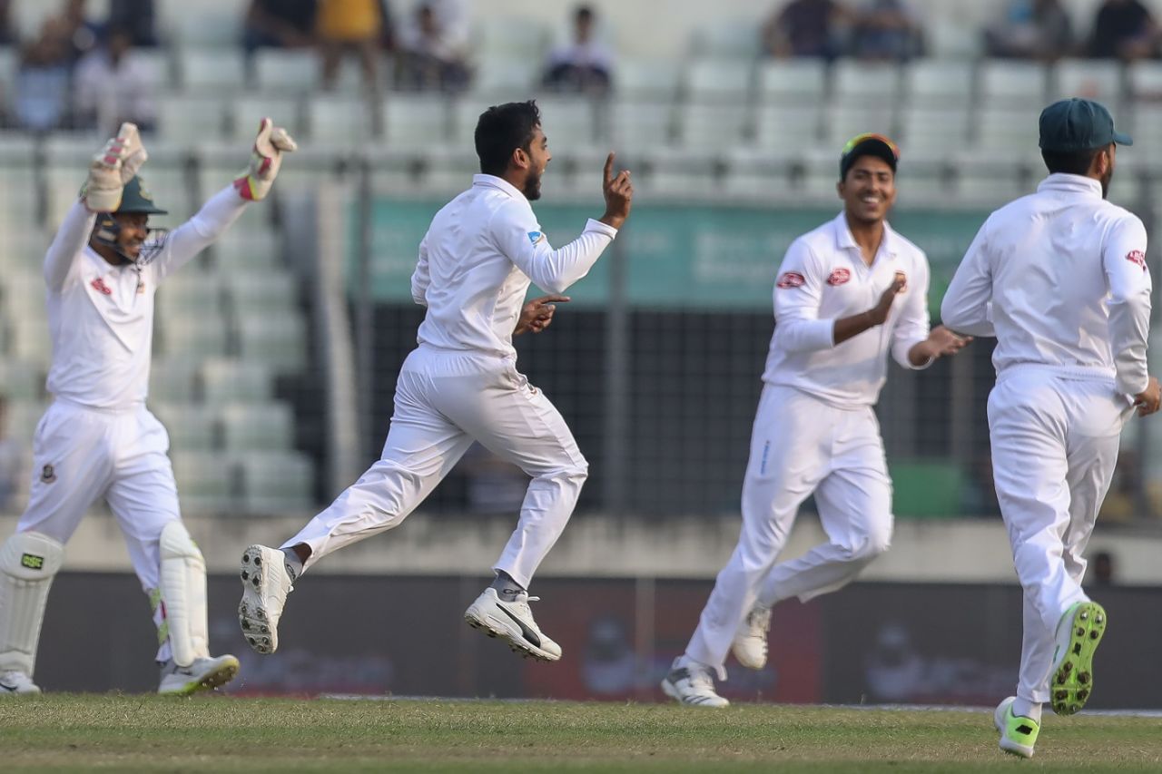 Mehidy Hasan Miraz took three wickets on the second day, Bangladesh v West Indies, 2nd Test, Mirpur, 2nd day, December 1, 2018