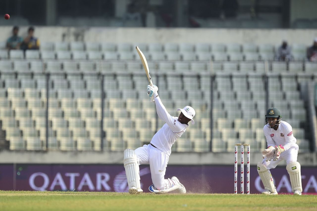Shimron Hetmyer slogs one over midwicket, Bangladesh v West Indies, 2nd Test, Dhaka, 3rd day, December 2, 2018