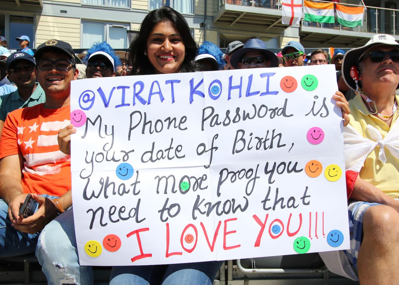 An India fan holds up a banner for Virat Kohli, England v India, Second Vitality IT20 Series Match, Brightside Ground, Bristol, July 08, 2018