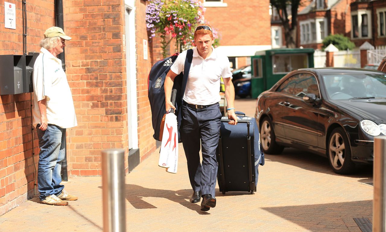 Jonny Bairstow arrives at Trent Bridge after travelling up from The Oval following his release by England, August 21, 2013
