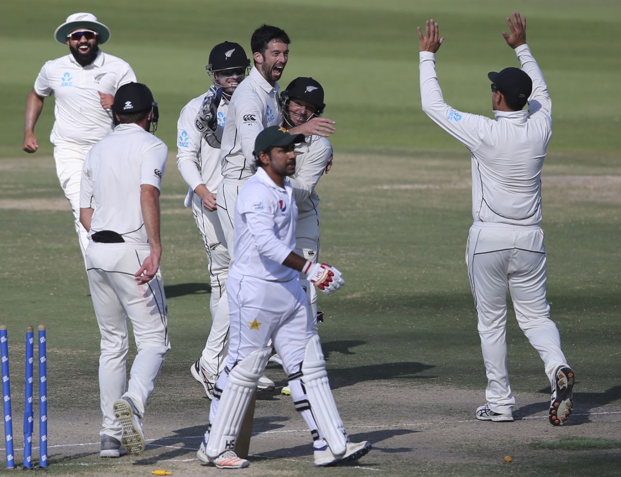 William Somerville celebrates Sarfraz Ahmed's wicket, Pakistan v New Zealand, 3rd Test, Abu Dhabi, 5th day, December 7, 2018