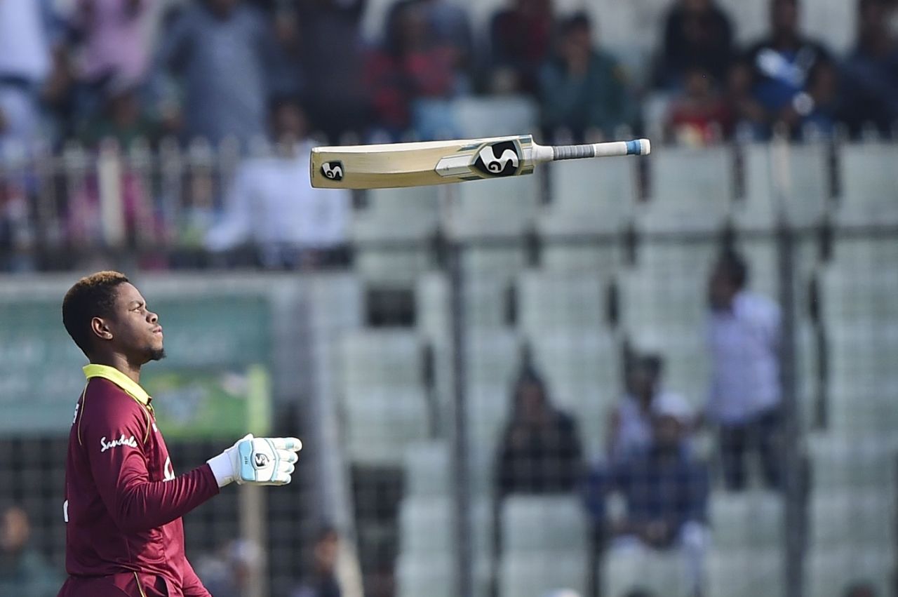 Shimron Hetmyer expresses his frustration after being dismissed, Bangladesh v West Indies, 1st ODI, Dhaka, December 9, 2018